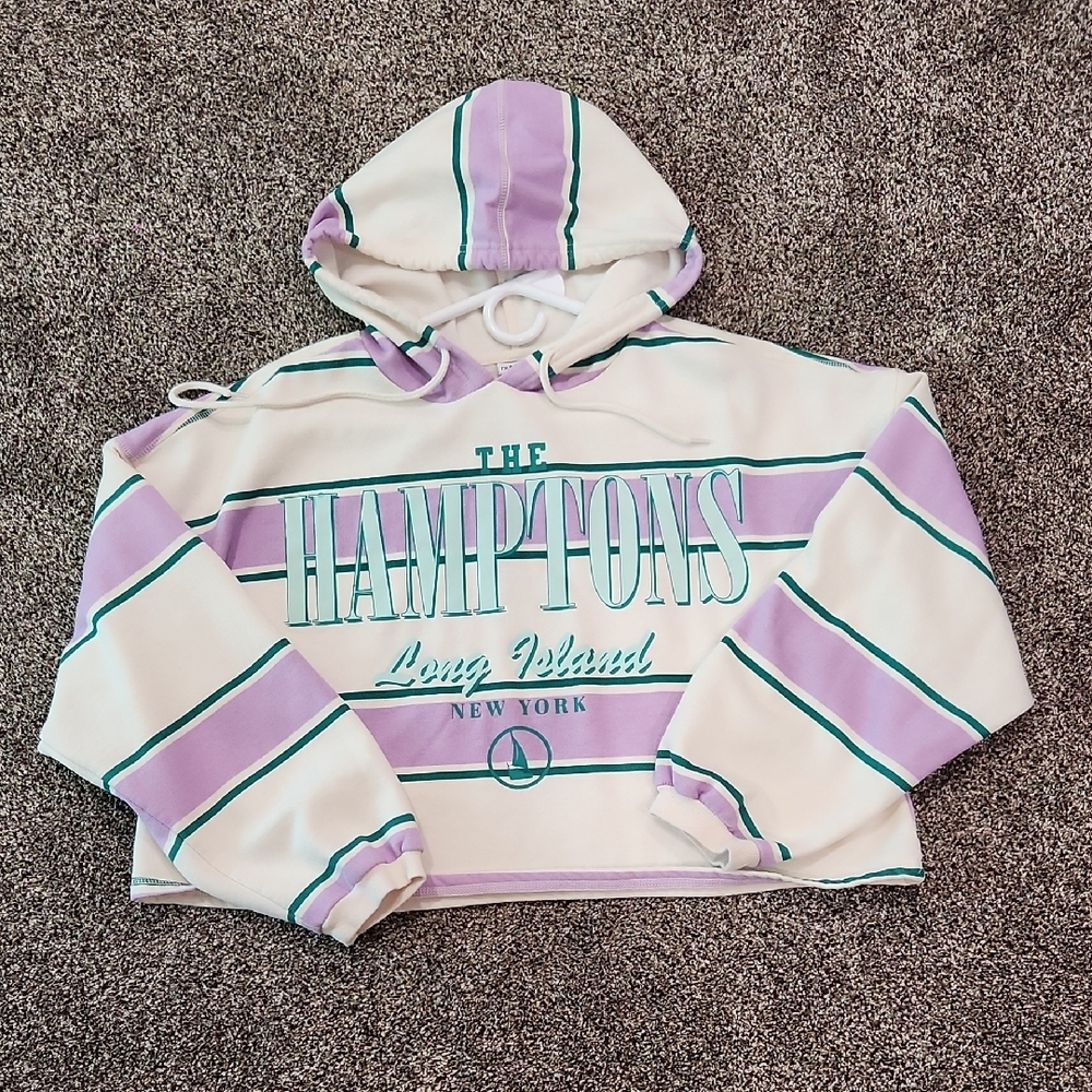 Retro Purple and White Hoodie with Geometric Stripes